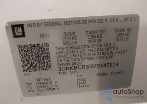 2021 Chevrolet Blazer Fwd 2Lt z USA, uszkodzony, nr VIN 3GNKBCRS3MS547214